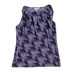 White House Black Market Purple White and Black Sleeveless Top w/ Drop Neck EUC